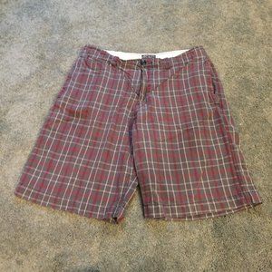 American Eagle Shorts Mens Size 32 Gray Red Plaid Casual Cotton Chino